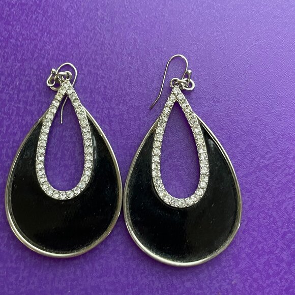 3/$12 . Black and Silver Dangle Earrings with Faux Diamonds - Picture 1 of 2